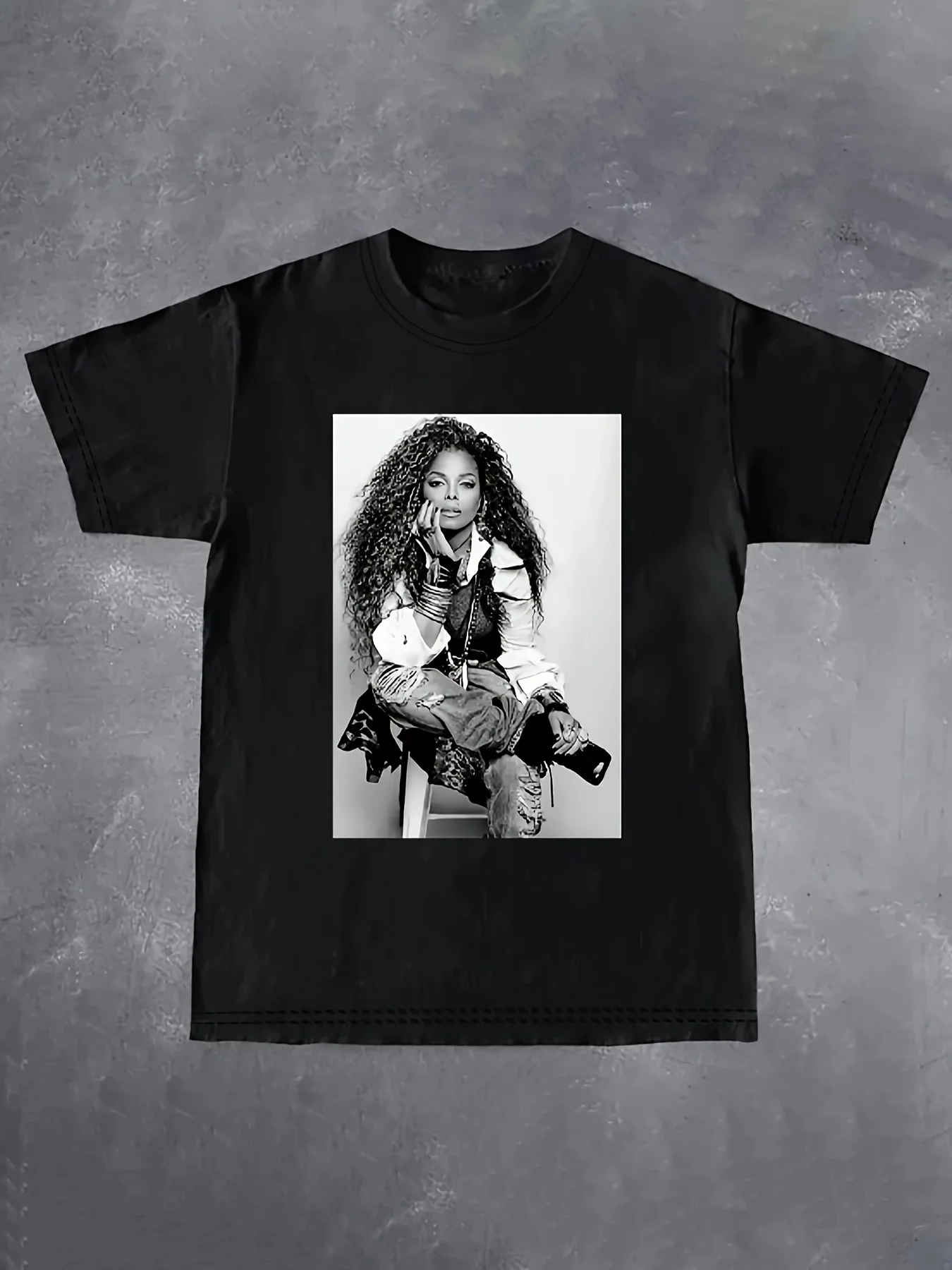 

Джанет Джексон Повседневная женская футболка Джанет Джексон с графическим рисунком Повседневная черная футболка с коротким рукавом с круглым вырезом из полиэстера Летняя мода