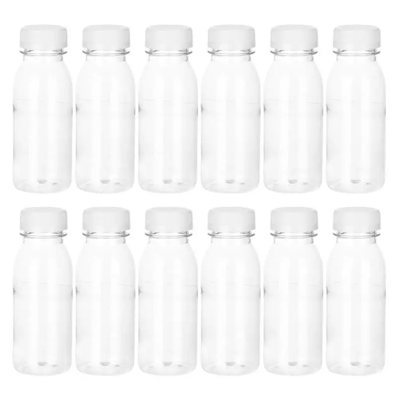 

12Pcs 200ml Plastic Juice Bottle Beverage Bottle Fruit Tea Bottles Juice Packaging Bottle Beverage Pet Food Grade With Cover