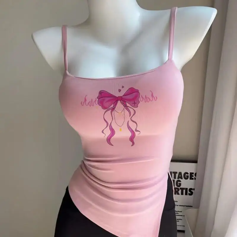 

Женская футболка Sanrio Hello Kitty, топы с U-образным вырезом, без рукавов, из удобного материала, многослойная, с милым боковым разрезом, новинка лета