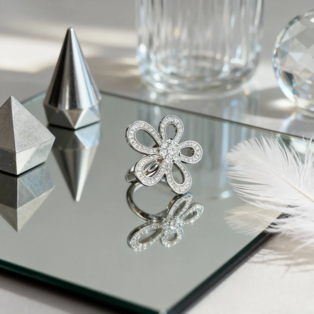 

Premium Jewelry High Quality Flower Ring Ladies Fashion Sweet Temperament Luxury Party Valentine's Day Gift