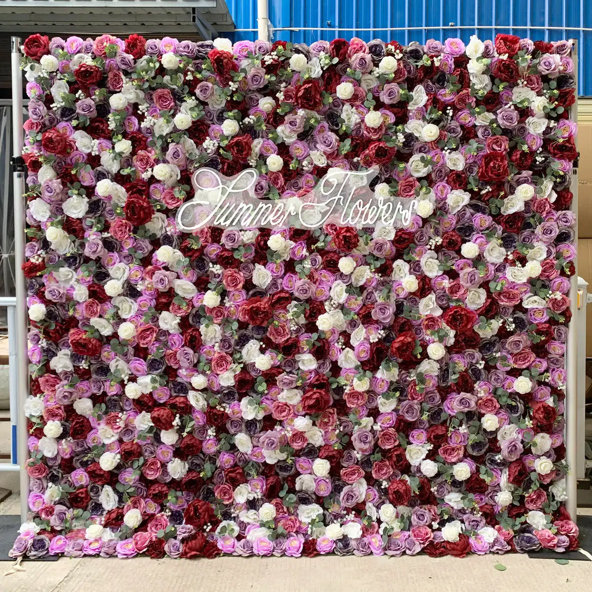 

Outdoor Wedding Backdrop 3D Pink-purple Curtain Cloth Flower Wall Rose Hydrangea Arrangement Floral Event Party Reception Props