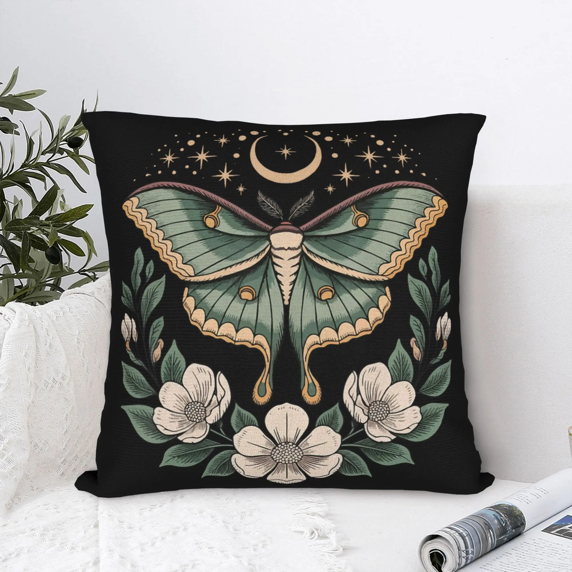 Luna Moth Goblincore Aesthetic Pillowcase Soft Polyester Cushion Cover Decorations Cottagecore Throw Pillow Case Cover Zippered