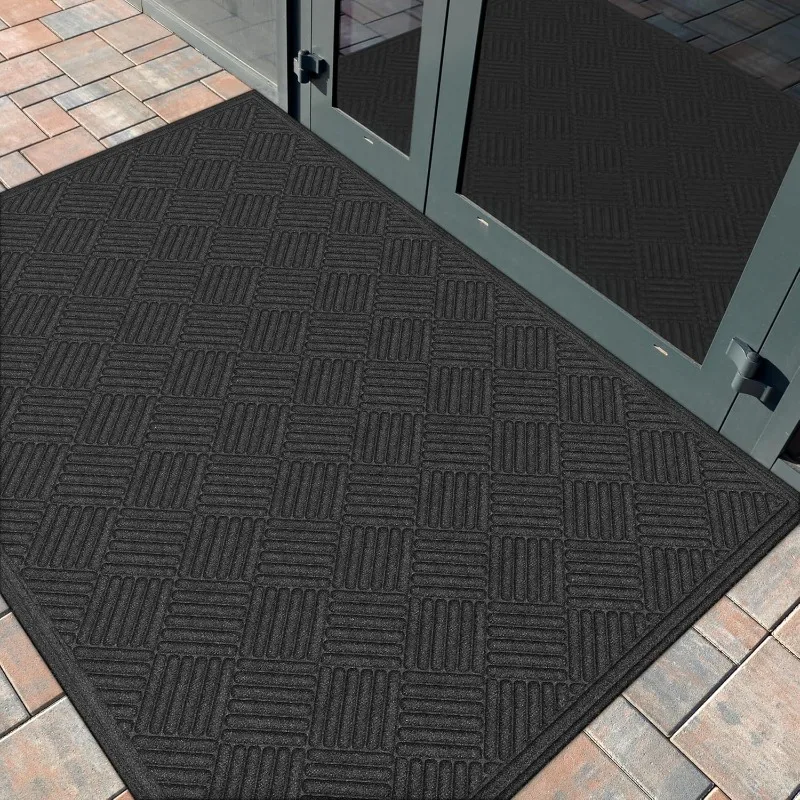 

4x6 Onyx Mat - Heavy Duty Basketweave, All-Weather Outdoor Rug, Stain Resistant Doormat for Entrance, Patio, Garage