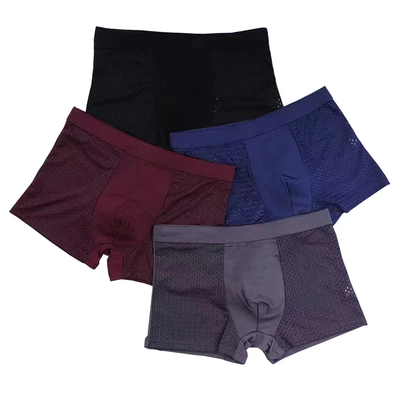 Men Underwear Male Thin Breathable Panties for Men's Ice Silk Underpant Mesh Sexy Square Corner Pants for Men's Shorts 4pcs/set