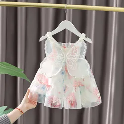 0-3 year old girl baby dress summer girl color blend print butterfly wings shoulder strap princess dress