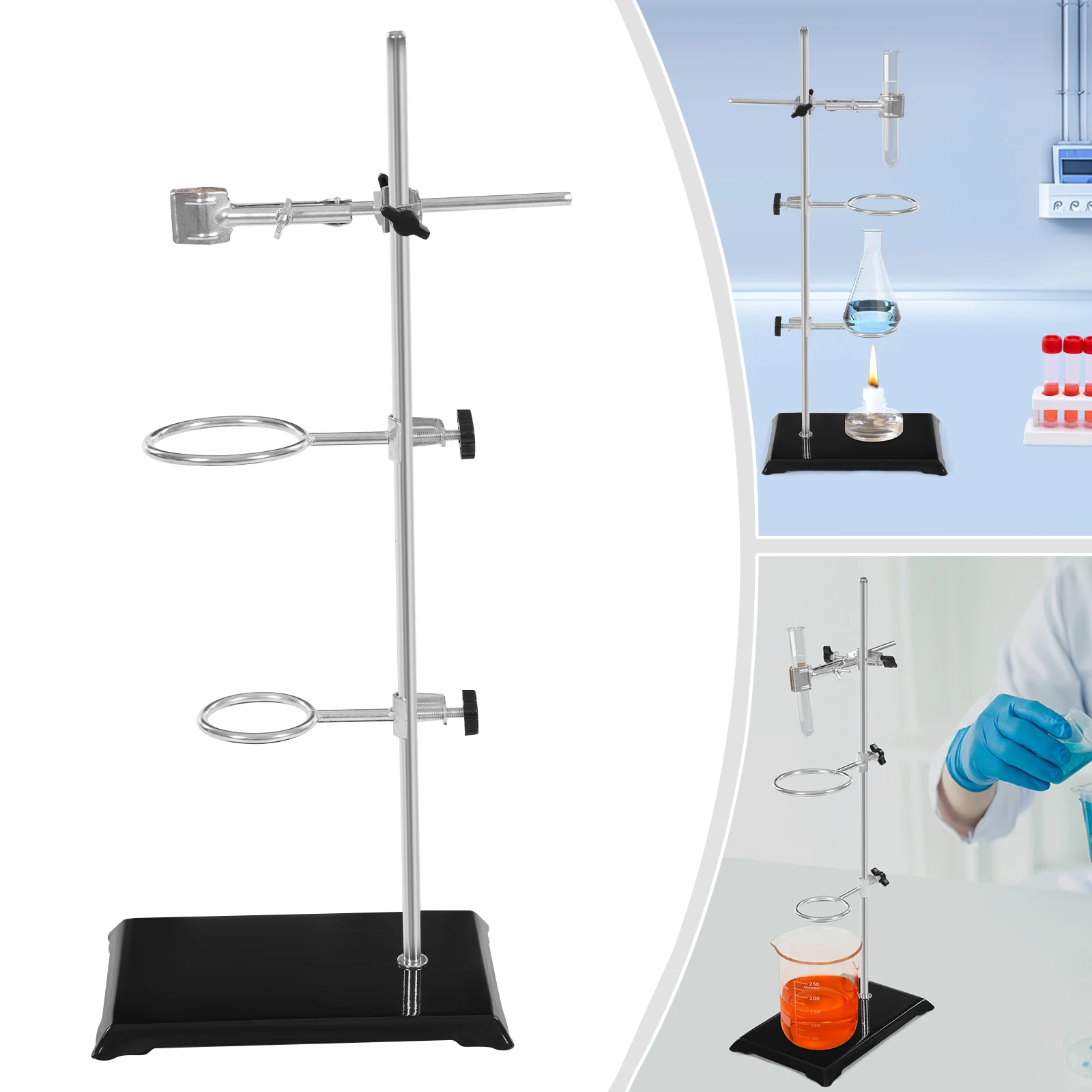 Lab Stand Support Bracket Retort Platform Clamp Flask Fixed W/2 Ring,Chemistry Lab Flask Support 2 Ring Platform Stands Tool Set