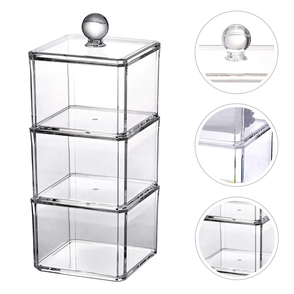 

1 Set Transparent Acrylic Square Storage Container For Cotton Pads Swabs Makeup Brushes Organizer Box Lid Household
