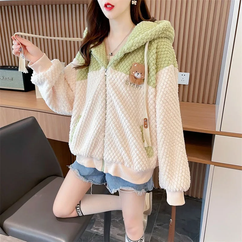 

Двусторонняя куртка шерпа для женщин осень-зима плюс бархатный новый стиль теплый стильный свободный кардиган европейские товары универсальный