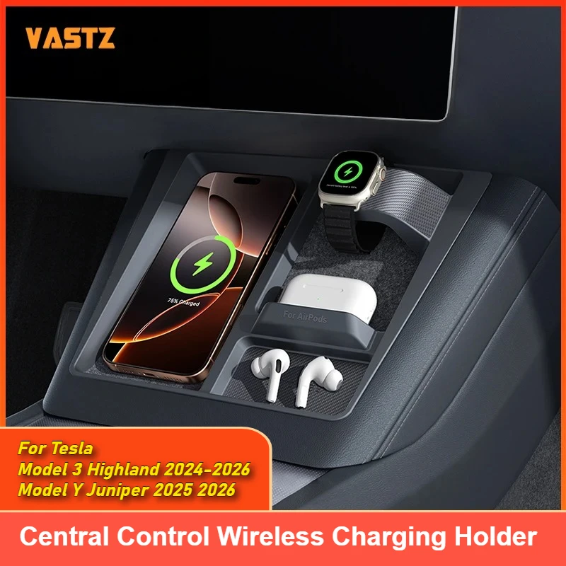Wireless Charging Stand for Tesla Model Y Juniper 2025 2026 Model 3 Highland 2024-2026 Charge Phones, Headphones, and Watches