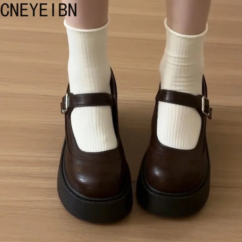 

Spring Autumn Platform Thick Bottom Women Mary Jane Shoes Black y2k Heel Round Toe Shoes Elegant Party Leather Dress Shoes