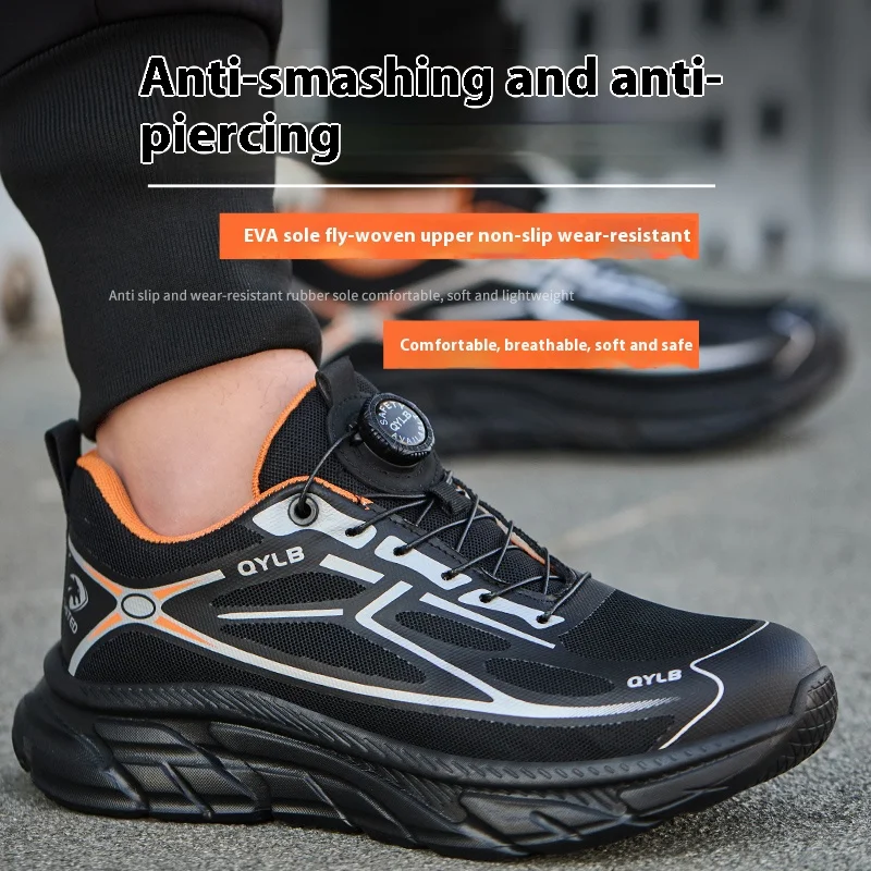 Lightweight Steel Toe Indestructible Safety Shoes Non Slip Anti-puncture Anti-smash Rotating Button Work Shoes for Men