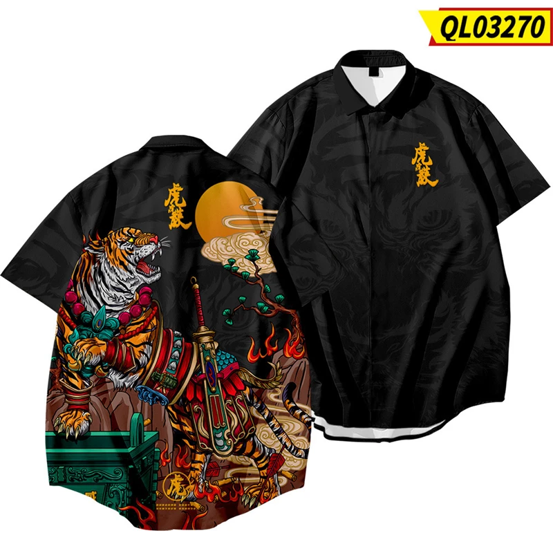 

Модные японские рубашки с графическим рисунком укиё-э для мужчин, модная летняя рубашка с короткими рукавами и 3D-принтом, свободная уличная одежда, блузка в стиле Харадзюку