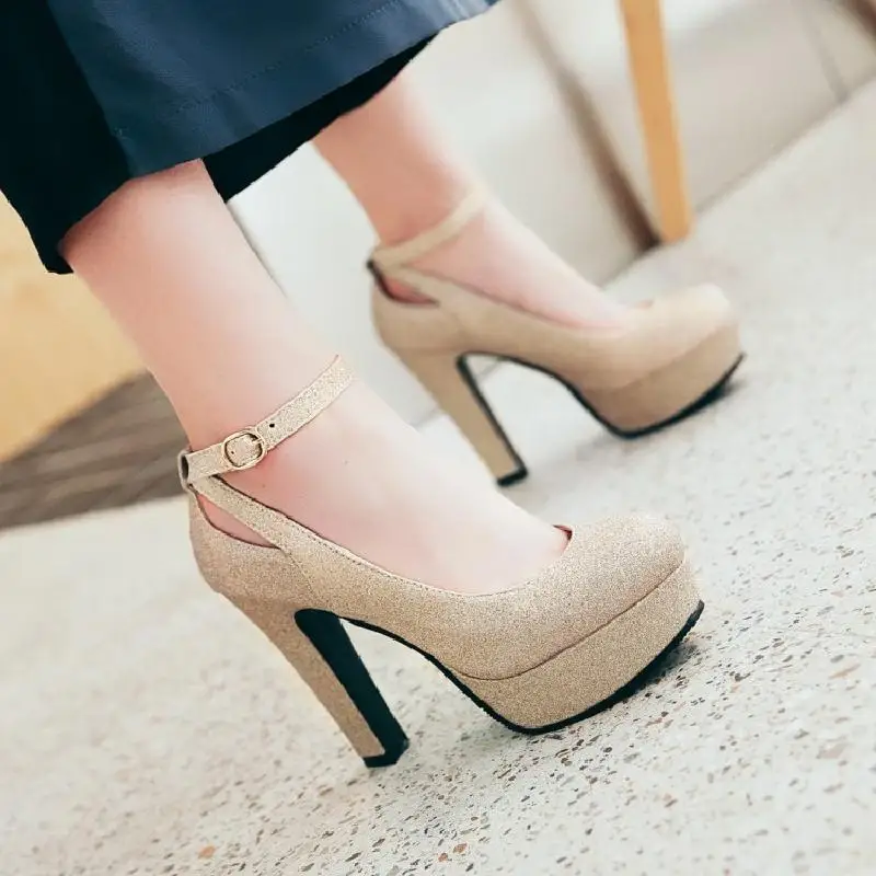 Classic Women\'s Shoes Super High Heels Waterproof Platform Ladies Pumps Ankle Buckle Straps Large Size Female Shoe Spring Autumn