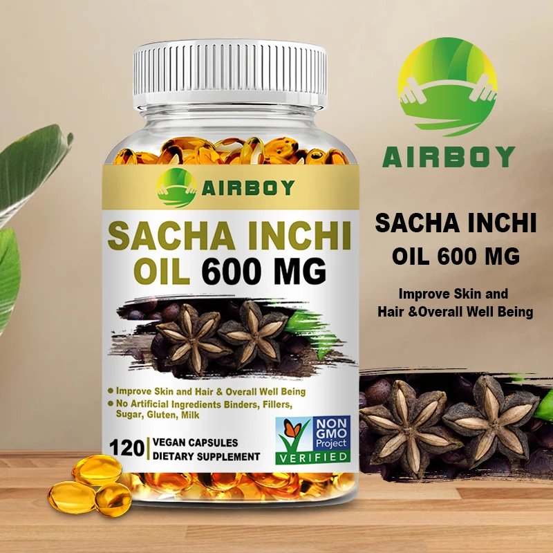 Sacha Inchi Capsules 600mg - Organic Source of Omegas 3, 6 and 9 - Helps Gut, Skin, Hair, Heart Health