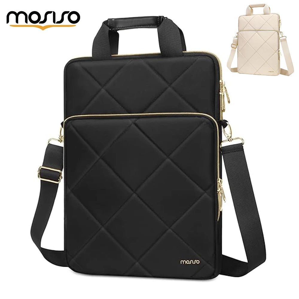 

MOSISO Vertical Laptop Shoulder Bag for MacBook Pro 16 14 Air 13 15Rhombus Quilted Messenger Bag with Front Pocket&Handle&Belt