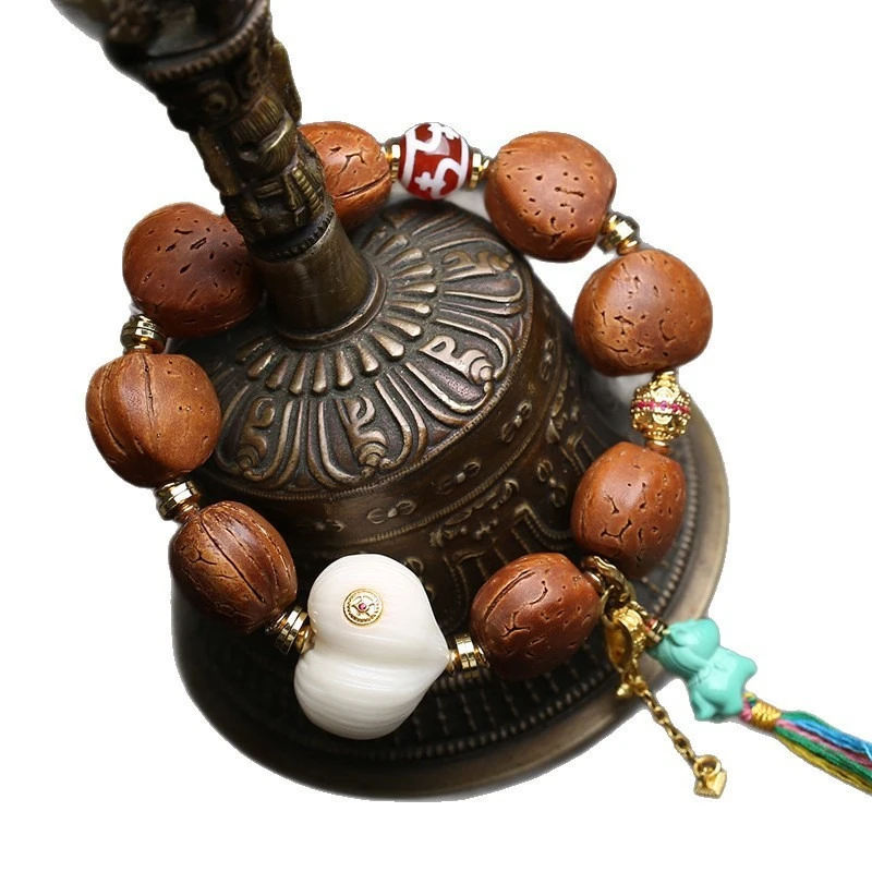 Natural peach stone carved heart bracelet, single-circle Buddha beads, ivory fruit, peach, Aquarius, dZi beads, turquoise, pony - view 5