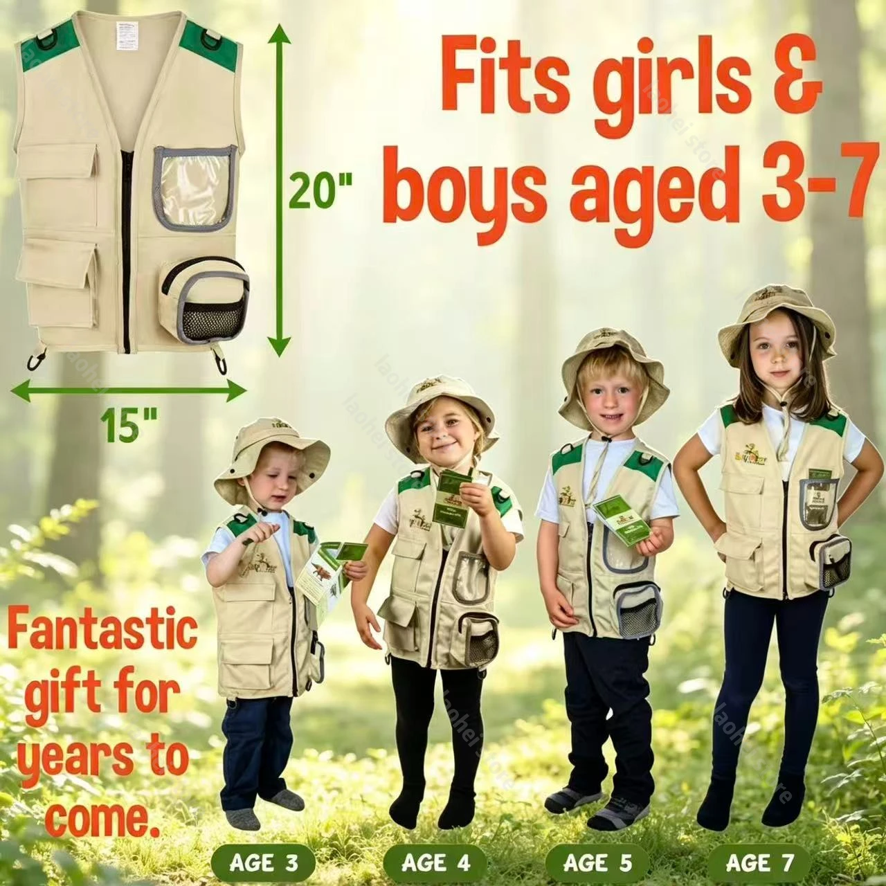 Outdoor Adventure Kit For Boys - ชุดเสื้อกั๊กและหมวกนักสำรวจสำหรับเด็ก ชุดเสื้อกั๊กซาฟารีสำหรับเด็กผู้ชาย ชุดอุปกรณ์ผจญภัยกลางแจ้งสำหรับเด็กเล็ก ชุดแต่งกายสำหรับเล่นบทบาทสมมติ