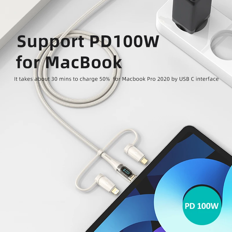 Kabel USAMS 3w2 USB C do iPhone 14 13 12 11 Pro Max 100W Typ C PD Kabel do szybkiego ładowania tabletów MacBook Pro Xiaomi Samsung