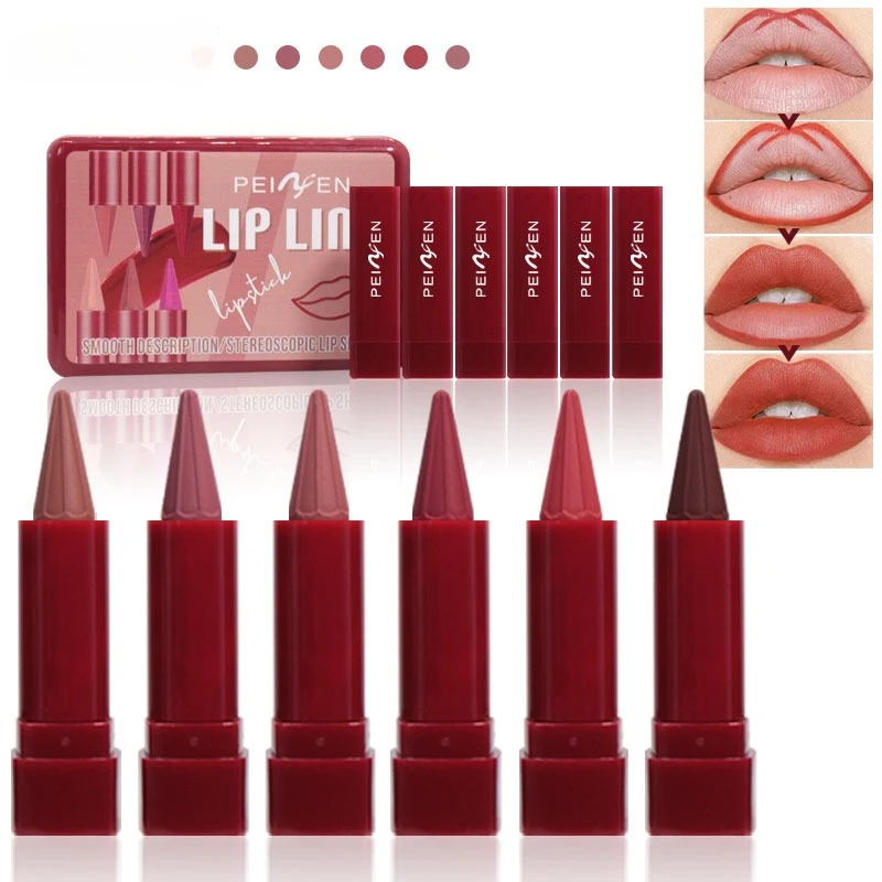 長持ちし、色がつきやすいマット回転リップスティックペン、ナチュラル防水、色褪せしにくいリップライナーセット