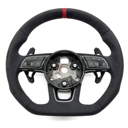 For Audi A3 A4 A5 S3 S4 S5 B9 Full Alcantara Red Stitching Steering Wheel With Key Button Frame Assembly