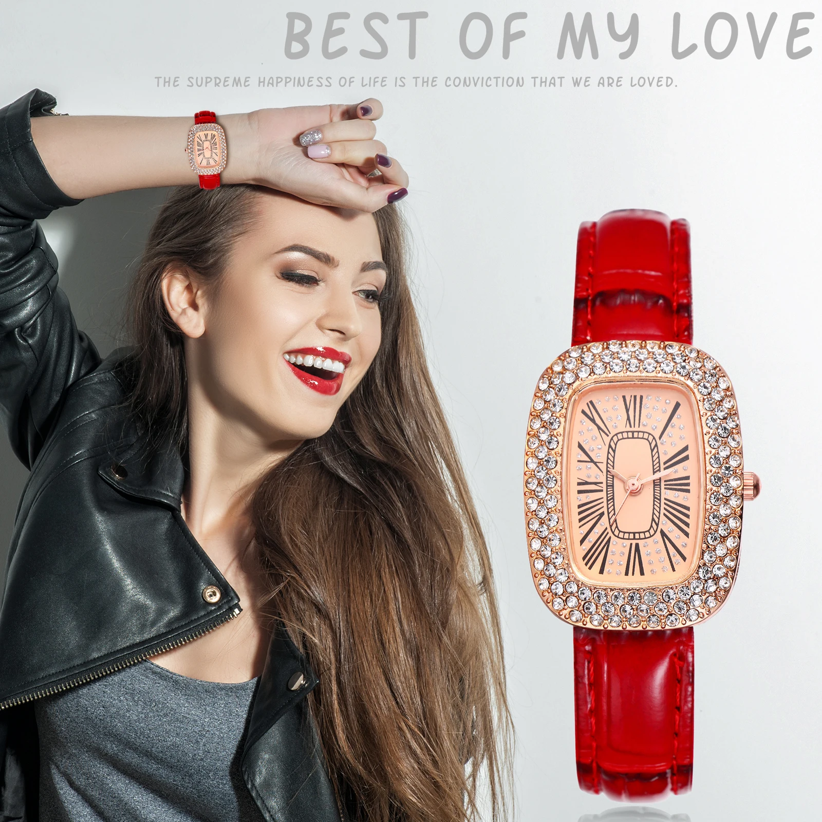 Lancarro Classic Women Ladies Shiny Rhinestone Dial orologio da polso cinturino in vera pelle orologio al quarzo regalo di festa di natale orologio femminile