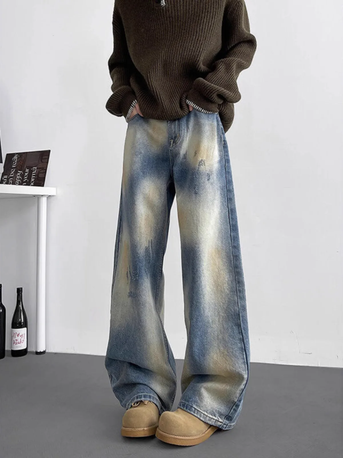 

Мужские джинсы American Waed Vintage, винтажные, в стиле High Street, свободные, прямые, с легким расклешением, для дезерта