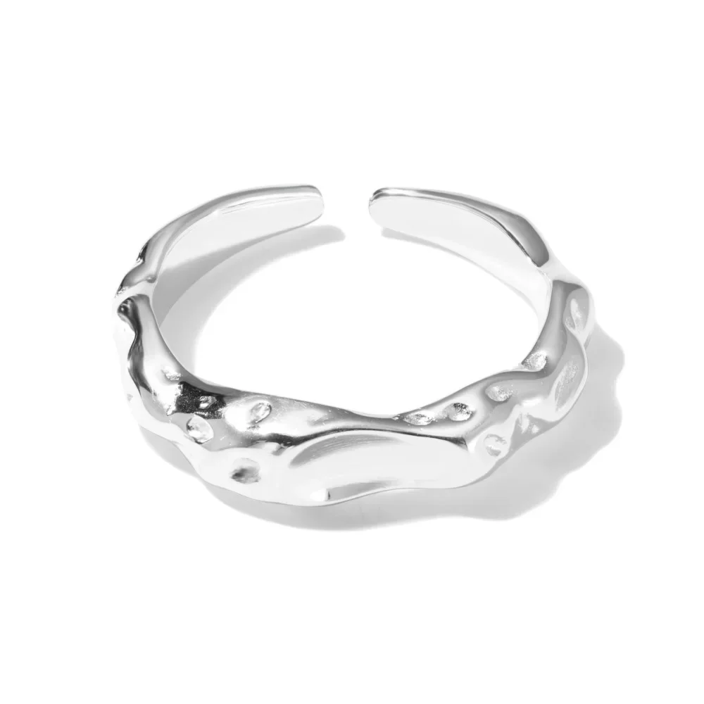 

New S925 Silver Ring with Irregular Wave Design for Women, Exquisite and Indifferent Personality, Female Open Mouth Ring