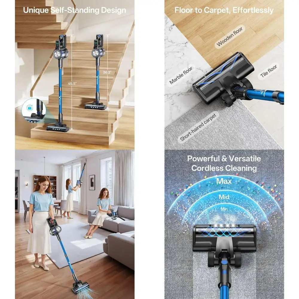 Multi-Function Cordless Vacuum: 3 Modes, 45 Mins Run Time, Self-Standing, Ideal for Home, Pets, and Cars