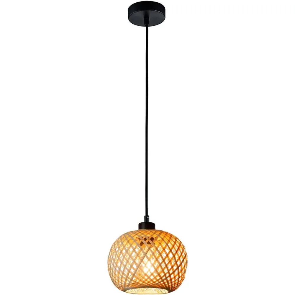 20CM Wooden Bamboo Lampshade for Pendant Lamp Ceiling Lamp E27 Japanese Style Ceiling Lights for Kitchen, Bedroom, Hallway