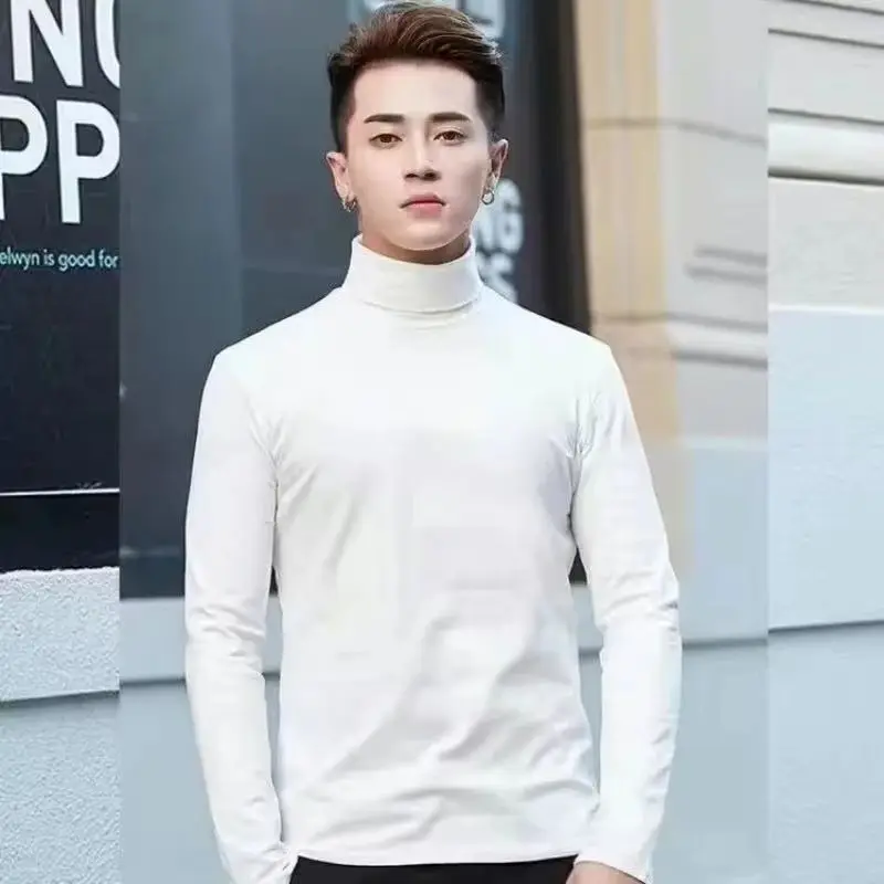 

Корейская одежда, блузка, одежда для гольфа большого размера, повседневная хлопковая мужская рубашка с высоким воротником, простая однотонная футболка с длинными рукавами