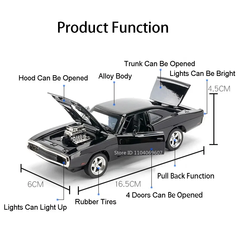 1:32 Scale Charger 1970 Model Police Car Toy Sound Light Metal Body Rubber Tires Sports Cars Models Simulated Sedan Holiday Gift view 2