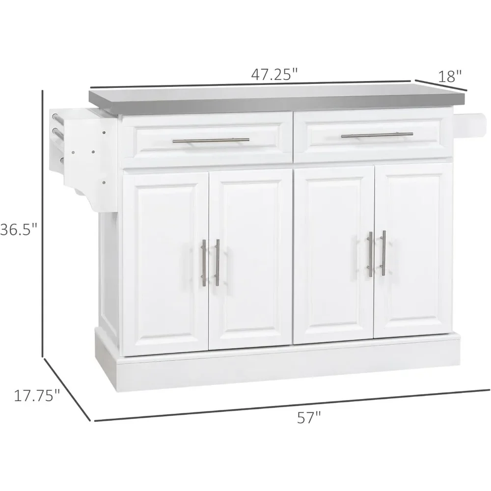 Isola da cucina con rotelle con contenitore, carrello da cucina portatile con piano in acciaio inossidabile, 2 cassetti