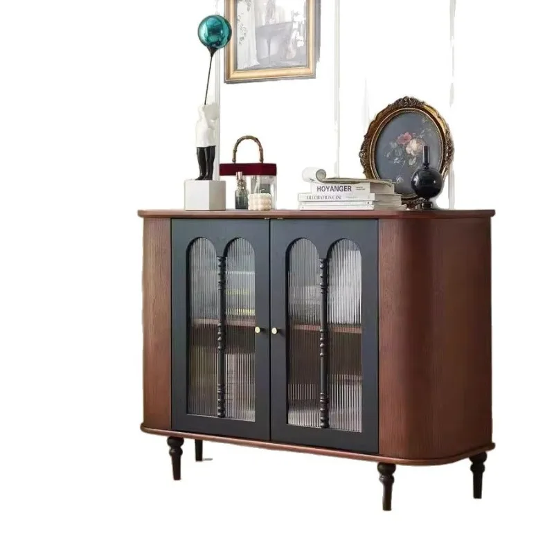 

French retro solid wood dining side cabinet American medieval locker storage Long side Drawer room porch