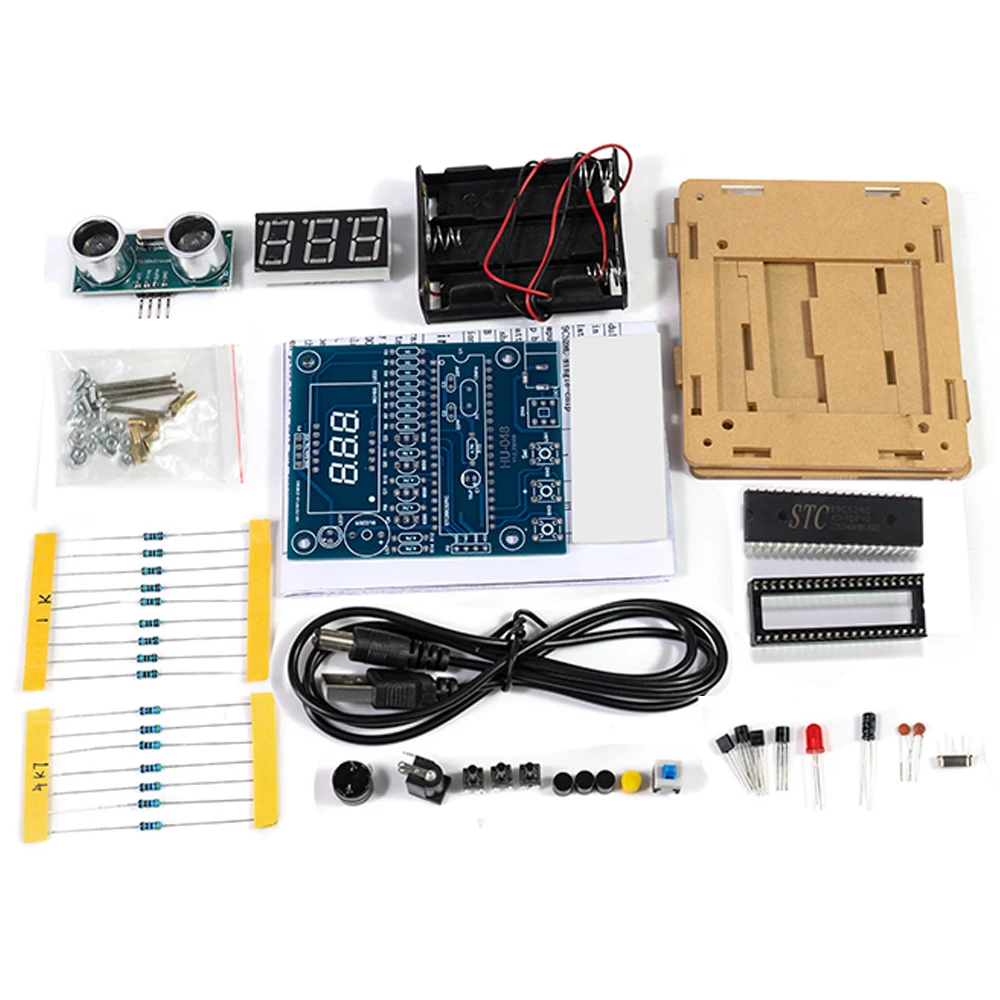 DIY Ultrasonic Ranging Electronic Kit STC with LED Measuring Distance 0-4M Radar Alarm DIY Soldering Project Practice Solder