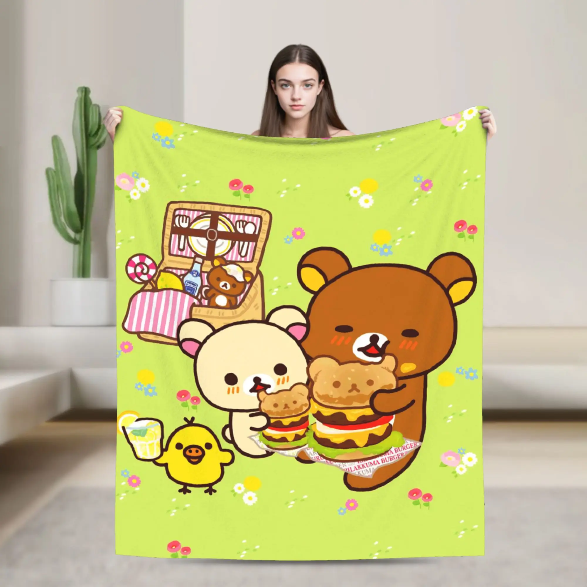 R-Rilakkumas Cartoo Throw Blanket for Couch  Soft Fuzzy Plush Blanket 50x60 Inch Multiple Sizes Bedspreads for All Seasons