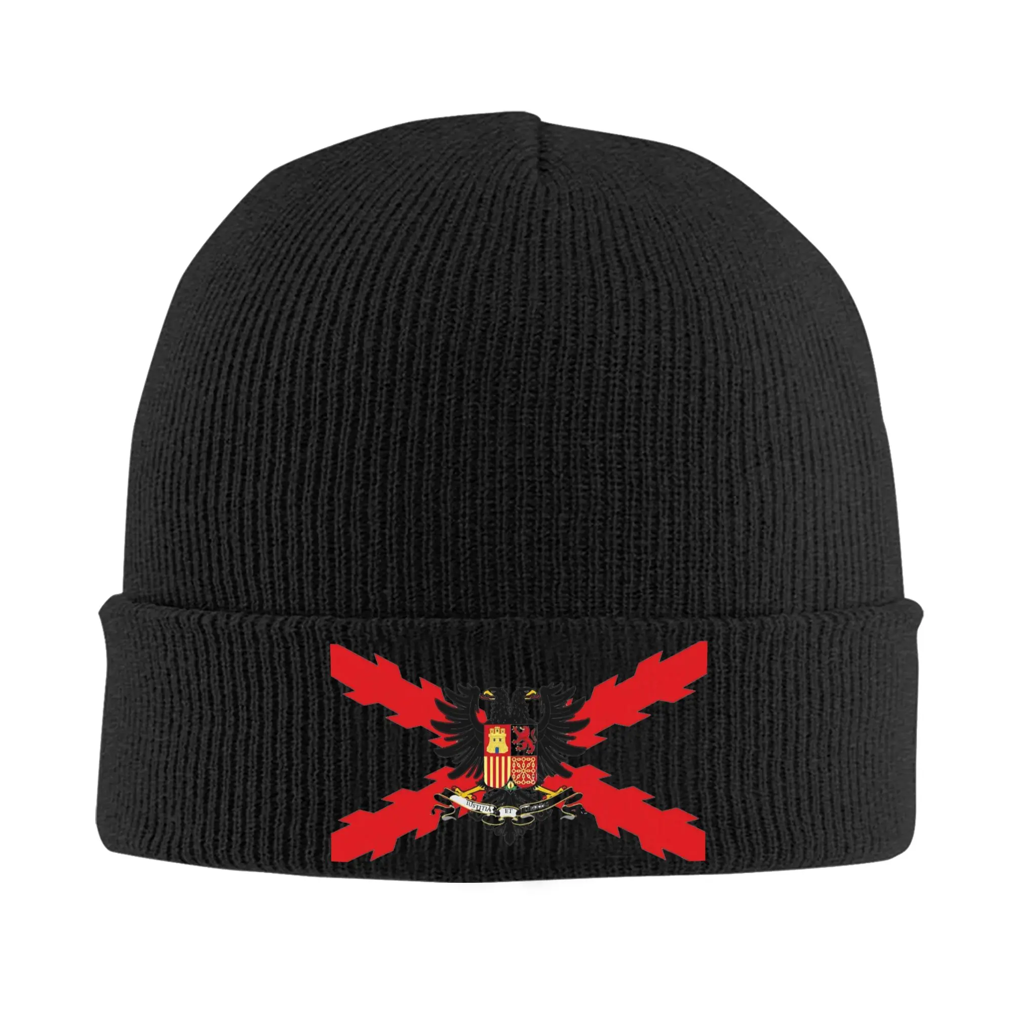 Spanish Burgundy Cross Knitted Caps Women's Men's Skullies Beanies Winter Hats Acrylic Ski Cross of Saint Andrew Warm Caps ,