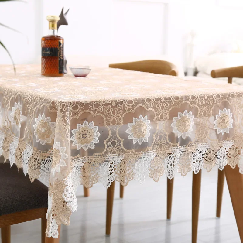 Light Coffee Embroidered Table Cloth European Lace Tea Table Cloth Home Decor Rectangular Tablecloths Table Cover