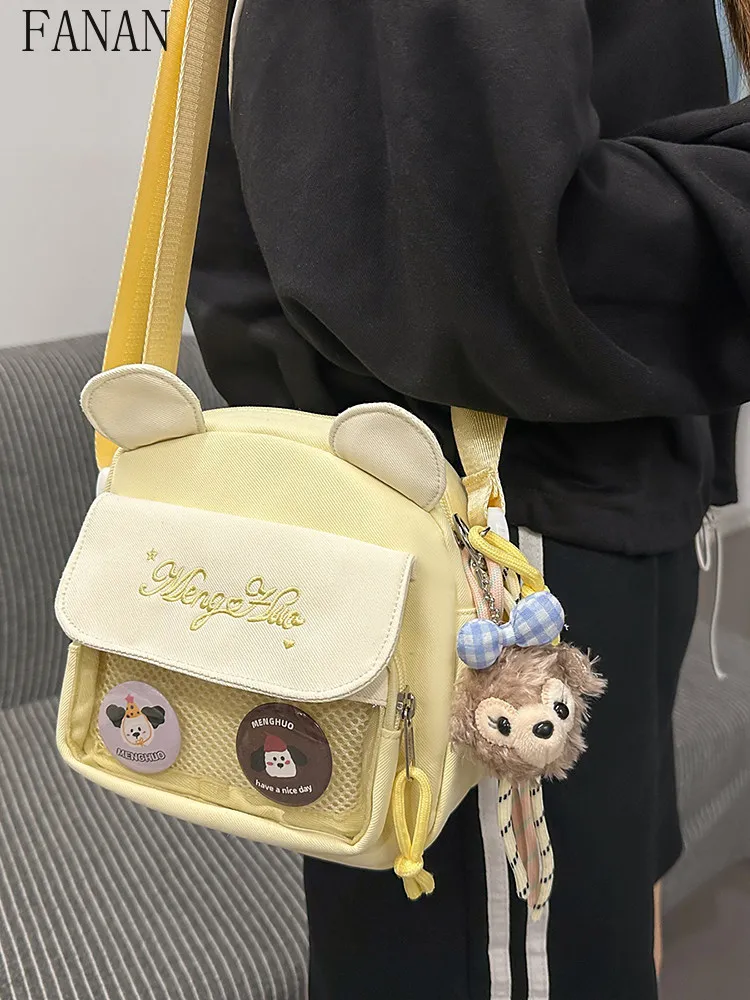 Cute Bear Ear Ita Bag Sweet Women's Crossbody Bags 2026 New Transparent Kawaii Messenger Casual Handbags for Girls