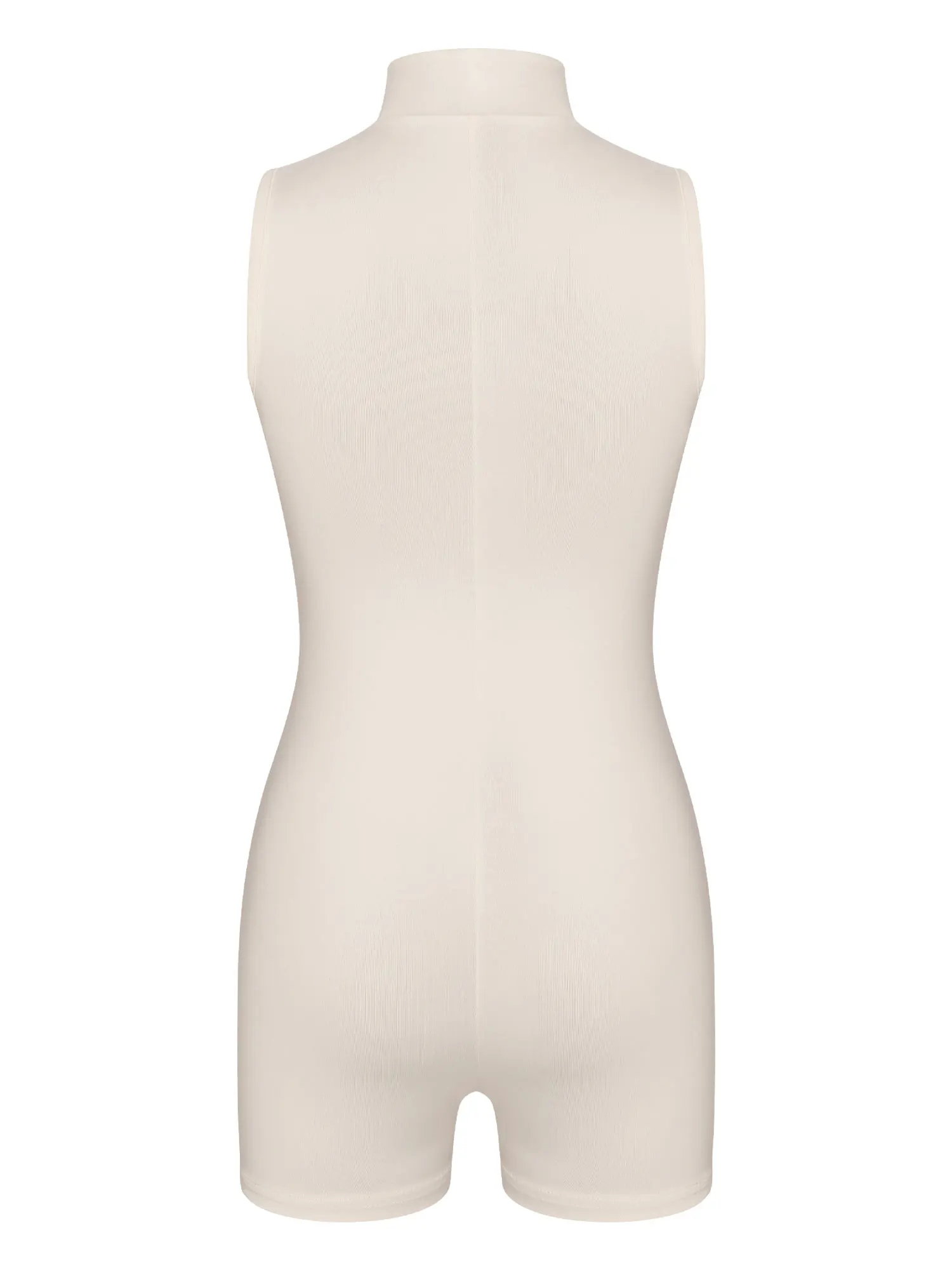Women Thigh Length Bodysuit Jumpsuit Stretchy Front Zipper Stand Collar Sleeveless One Piece for Gym Fitness and Yoga Training