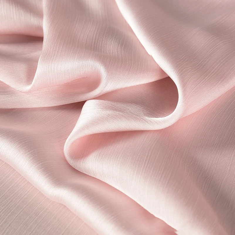 Pink Red Crinkled Chiffon Fabric Glossy Satin Crepon for Sewing Tops Dress Blouse Shirts by Half Meter