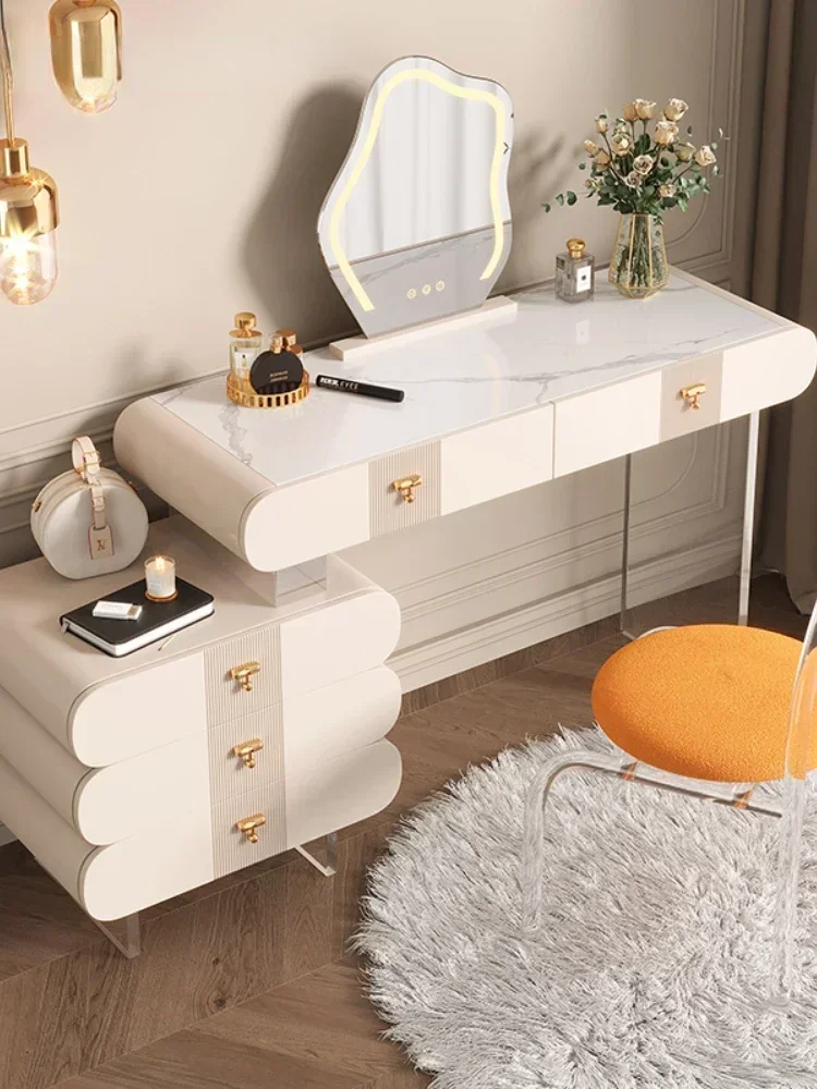 Cream Style Modern Light Luxury Minimalist Suspension Acrylic Dressing Table Assemblage Zone Stool Simple Bedroom with Storage