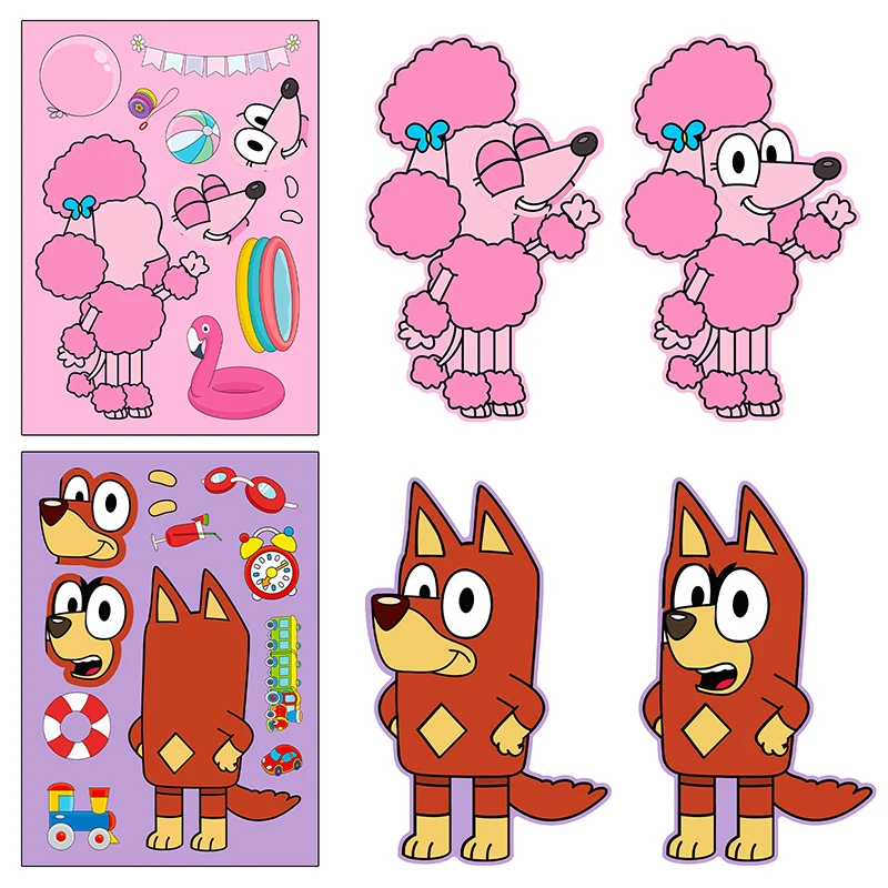 6/12/18pcs Bluey Anime Cartoon Dog Puzzle Stickers Cute Children DIY Color Puzzle Education Stickers Kids Toys Gift