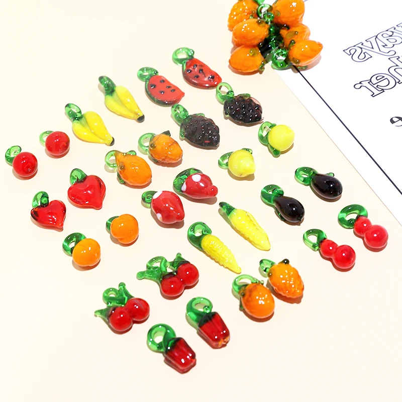 10pcs glass material fruit and vegetable shape glass beads DIY hand made jewelry accessories material loose beads