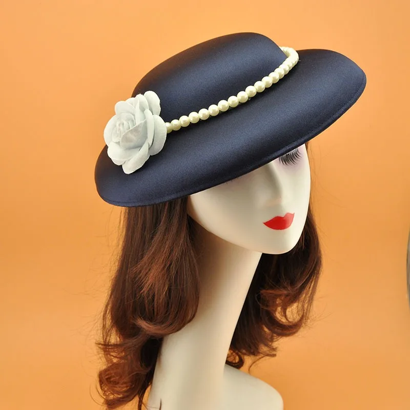 Franse stijl blauw wit zwart fluwelen bruiloft hoed elegante kerk deel formele fedora hoofddeksels koninklijke banket fascinators hoofddeksel