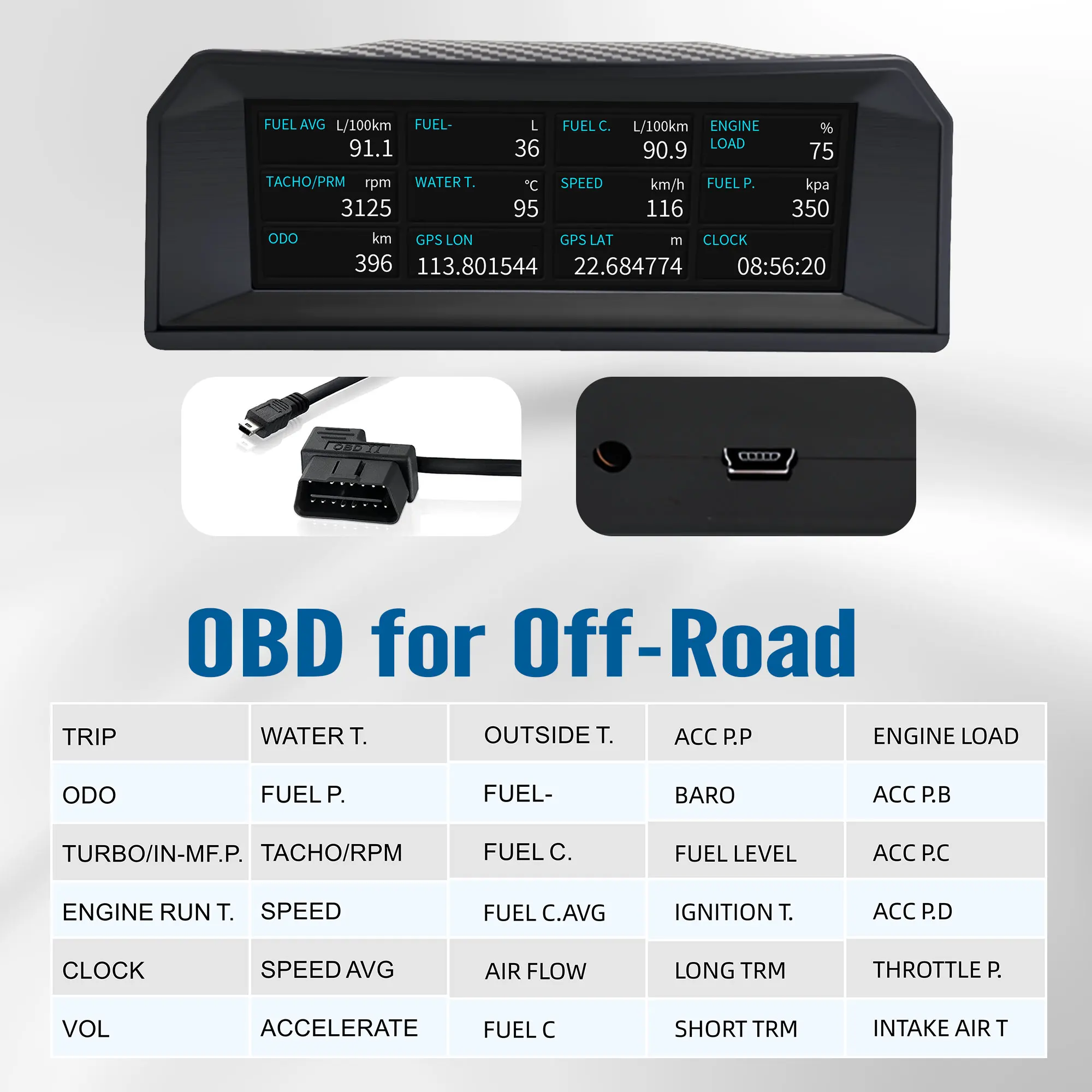 Windshield X300 HUD OBD+GPS Samrt Touchscreen Odo Monitor with Overspeed/Battery /Gear Shift /WaterTemp/Shift Max Limit Alarm