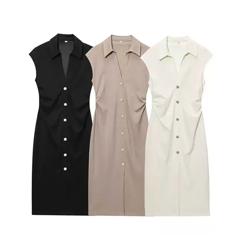 فستان سترة على الموضة الفرنسية برقبة على شكل حرف v أنيق للسيدات ملابس غير رسمية للمكتب للسيدات أسلوب بسيط