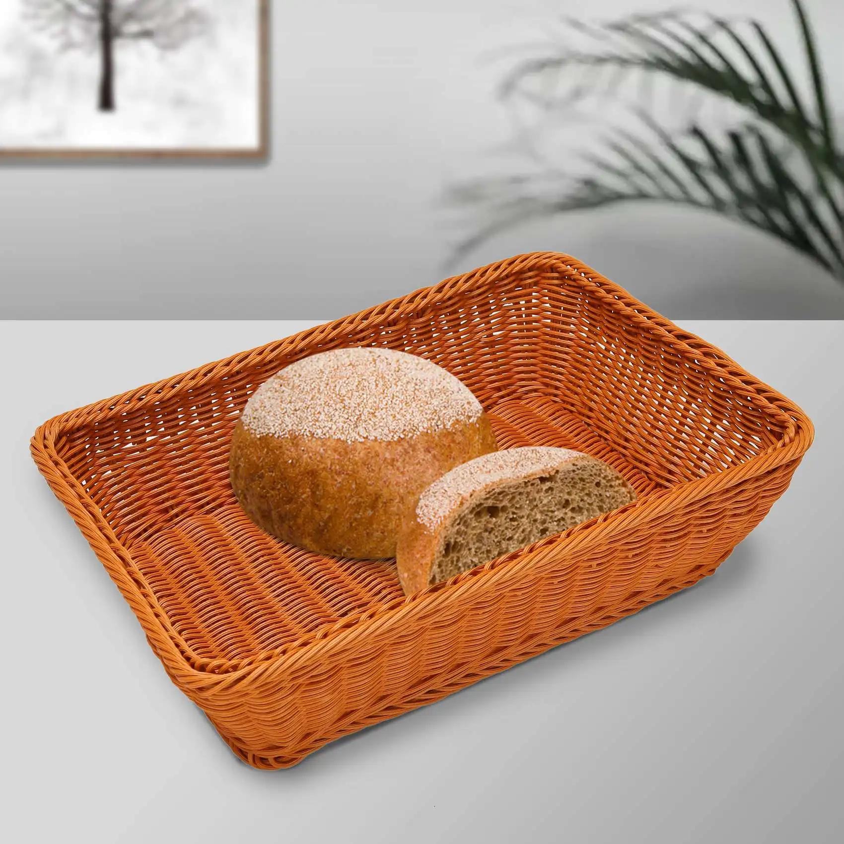 

2 шт. плетеная корзина для хлеба из ротанга ручной работы, плетеная корзина для сервировки еды для фруктов, овощей, домашней кухни, ресторана и т. д.-AT64