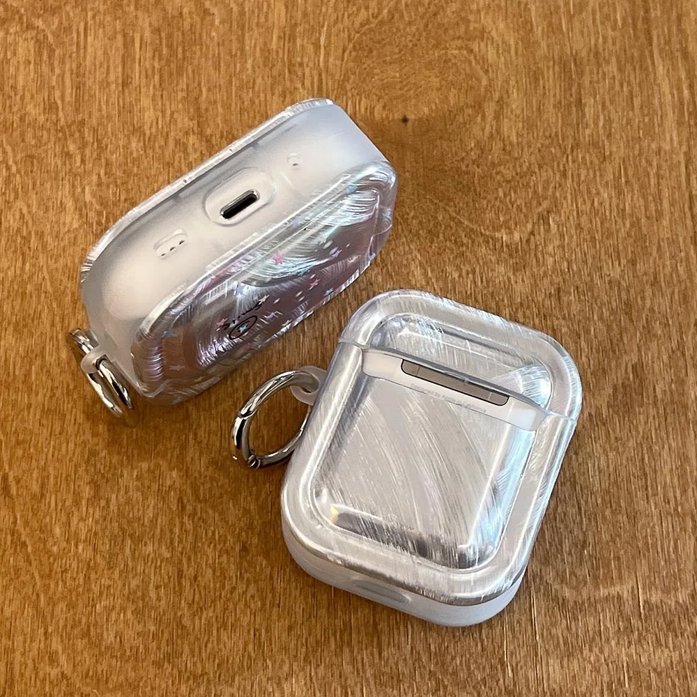 Stella colorata Volto sorridente Laser Argento Custodia morbida per auricolari per AirPods 4 Nuova copertura protettiva per AirPods 2 3 Pro 2 Shell Coque