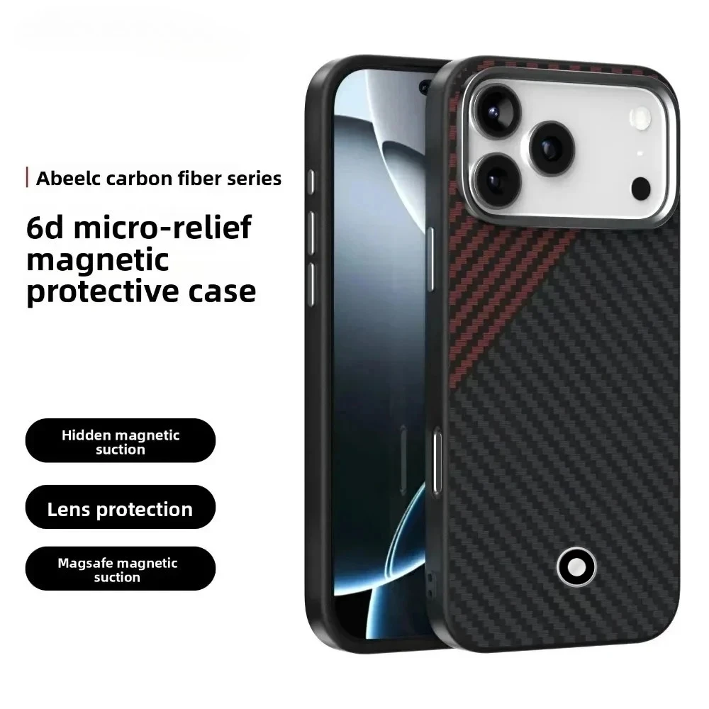 

High End Business Sle Bla Carbon Fiber Kevlar for Magsafe Case for IPhone 17 Pro Max Air 16 15 14 13 Magnetic Alloy Camera Cover