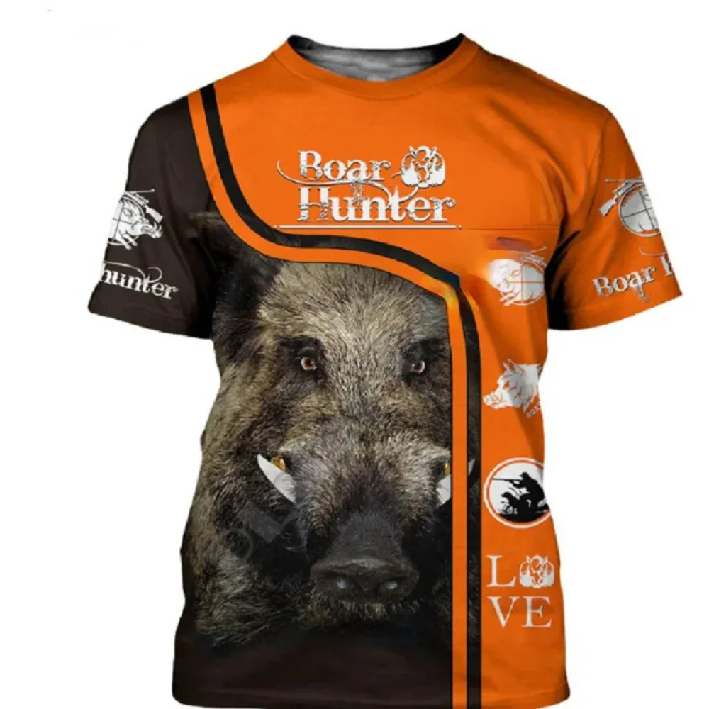 Wild Boar 3D Printing T-shirt Men's Short-sleeved O-neck Outdoor Hunter Animal Loose Quick-drying Breathable Personality Shirt